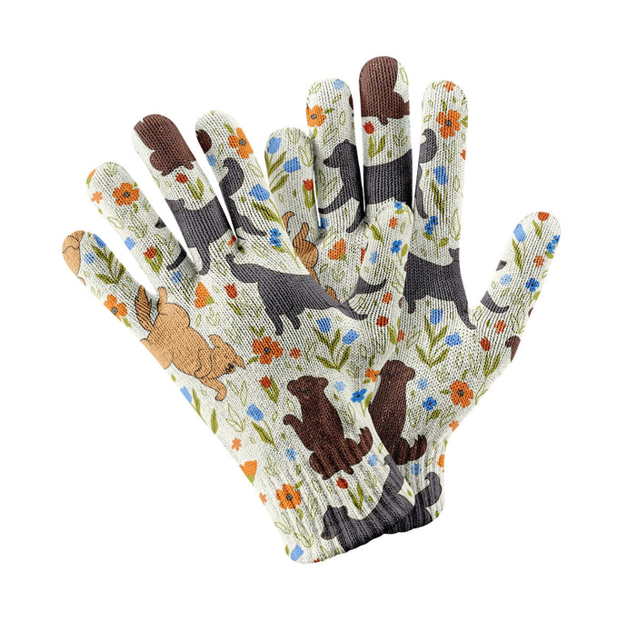 Flower Garden Labradors Touch Screen Gloves-Accessories-Accessories, Dog Dad Gifts, Dog Mom Gifts, Gloves, Labrador-White-1