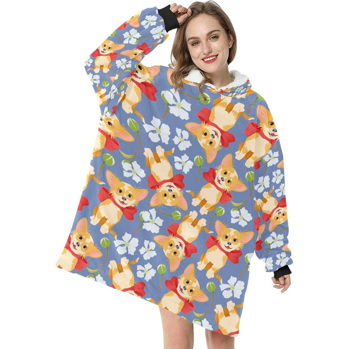 Flower Garden Long Hair Chihuahua Love Blanket Hoodie for Women-Apparel-Apparel, Blankets-9
