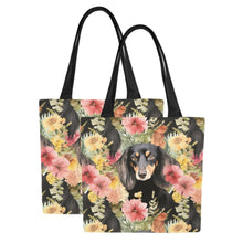 Load image into Gallery viewer, Flower Garden Long Haired Black and Tan Dachshunds Canvas Tote Bags - Set of 2-Accessories-Accessories, Bags, Dachshund-11