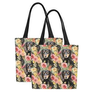 Flower Garden Long Haired Black and Tan Dachshunds Canvas Tote Bags - Set of 2-Accessories-Accessories, Bags, Dachshund-12