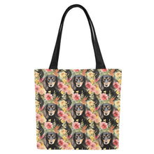 Load image into Gallery viewer, Flower Garden Long Haired Black and Tan Dachshunds Canvas Tote Bags - Set of 2-Accessories-Accessories, Bags, Dachshund-6
