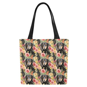Flower Garden Long Haired Black and Tan Dachshunds Canvas Tote Bags - Set of 2-Accessories-Accessories, Bags, Dachshund-6