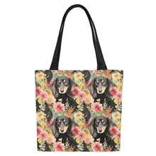Load image into Gallery viewer, Flower Garden Long Haired Black and Tan Dachshunds Canvas Tote Bags - Set of 2-Accessories-Accessories, Bags, Dachshund-7
