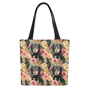 Flower Garden Long Haired Black and Tan Dachshunds Canvas Tote Bags - Set of 2-Accessories-Accessories, Bags, Dachshund-7