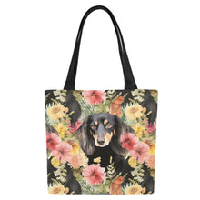 Load image into Gallery viewer, Flower Garden Long Haired Black and Tan Dachshunds Canvas Tote Bags - Set of 2-Accessories-Accessories, Bags, Dachshund-8