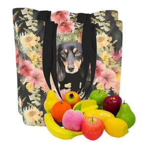 Flower Garden Long Haired Black and Tan Dachshunds Canvas Tote Bags - Set of 2-Accessories-Accessories, Bags, Dachshund-9