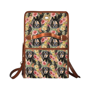 Flower Garden Long Haired Black and Tan Dachshunds Shoulder Purse Bag-Accessories, Bags, Purse-Black2-ONE SIZE-5