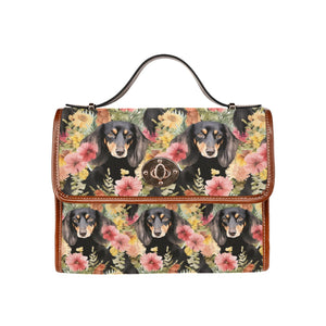 Flower Garden Long Haired Black and Tan Dachshunds Shoulder Purse Bag-Accessories-Accessories, Bags, Dachshund, Purse-One Size-6