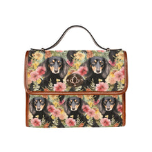 Load image into Gallery viewer, Flower Garden Long Haired Black and Tan Dachshunds Shoulder Purse Bag-Accessories, Bags, Purse-Black2-ONE SIZE-1