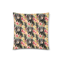 Load image into Gallery viewer, Flower Garden Long Haired Black Tan Dachshunds Throw Pillow Cover-White2-ONESIZE-2