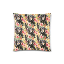 Load image into Gallery viewer, Flower Garden Long Haired Black Tan Dachshunds Throw Pillow Cover-White2-ONESIZE-1