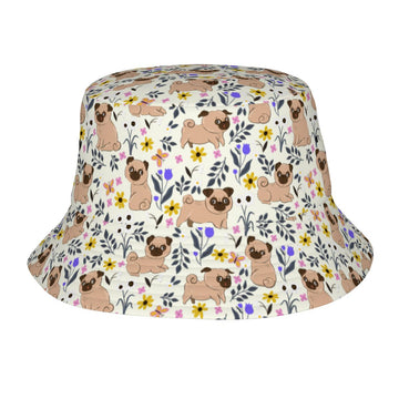Flower Garden Pug Bucket Hat Ivory White One Size 360x