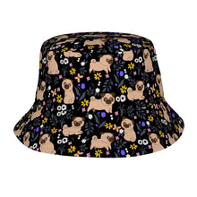 Load image into Gallery viewer, Flower Garden Pug Bucket Hat-Hats &amp; Caps-Midnight Black-One Size-49