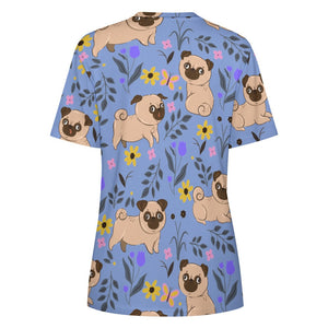Flower Garden Pug Love All Over Print Women's Cotton T-Shirt - 4 Colors-Apparel-Apparel, Pug, Shirt, T Shirt-11