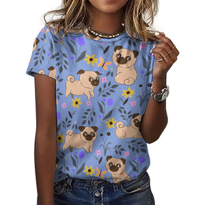 Flower Garden Pug Love All Over Print Women's Cotton T-Shirt - 4 Colors-Apparel-Apparel, Pug, Shirt, T Shirt-12