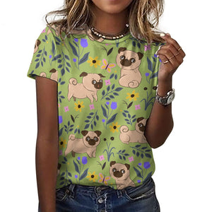 Flower Garden Pug Love All Over Print Women's Cotton T-Shirt - 4 Colors-Apparel-Apparel, Pug, Shirt, T Shirt-15