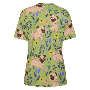 Flower Garden Pug Love All Over Print Women's Cotton T-Shirt - 4 Colors-Apparel-Apparel, Pug, Shirt, T Shirt-16