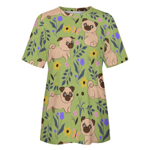Flower Garden Pug Love All Over Print Women's Cotton T-Shirt - 4 Colors-Apparel-Apparel, Pug, Shirt, T Shirt-17