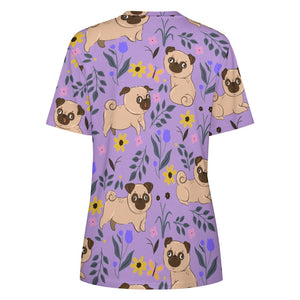 Flower Garden Pug Love All Over Print Women's Cotton T-Shirt - 4 Colors-Apparel-Apparel, Pug, Shirt, T Shirt-2