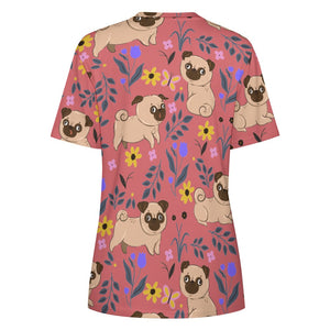 Flower Garden Pug Love All Over Print Women's Cotton T-Shirt - 4 Colors-Apparel-Apparel, Pug, Shirt, T Shirt-5