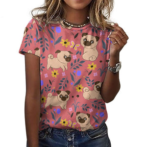 Flower Garden Pug Love All Over Print Women's Cotton T-Shirt - 4 Colors-Apparel-Apparel, Pug, Shirt, T Shirt-6