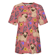 Load image into Gallery viewer, Flower Garden Pug Love All Over Print Women&#39;s Cotton T-Shirt - 4 Colors-Apparel-Apparel, Pug, Shirt, T Shirt-8