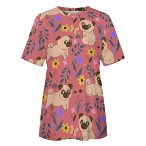 Flower Garden Pug Love All Over Print Women's Cotton T-Shirt - 4 Colors-Apparel-Apparel, Pug, Shirt, T Shirt-8