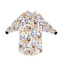 Load image into Gallery viewer, Flower Garden Pug Love Blanket Hoodie for Women-Apparel-Apparel, Blankets-2