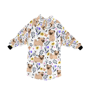 Flower Garden Pug Love Blanket Hoodie for Women-Apparel-Apparel, Blankets-2