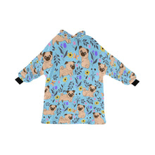 Load image into Gallery viewer, Flower Garden Pug Love Blanket Hoodie for Women-Apparel-Apparel, Blankets-SkyBlue-ONE SIZE-8