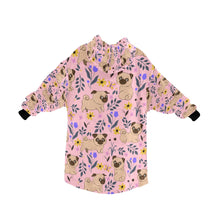 Load image into Gallery viewer, Flower Garden Pug Love Blanket Hoodie for Women-Apparel-Apparel, Blankets-6