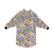 Load image into Gallery viewer, Flower Garden Pug Love Blanket Hoodie for Women-Apparel-Apparel, Blankets-15