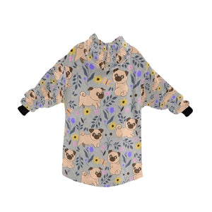 Flower Garden Pug Love Blanket Hoodie for Women-Apparel-Apparel, Blankets-15