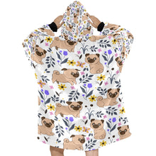 Load image into Gallery viewer, Flower Garden Pug Love Blanket Hoodie for Women-Apparel-Apparel, Blankets-4