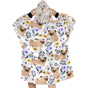 Flower Garden Pug Love Blanket Hoodie for Women-Apparel-Apparel, Blankets-4