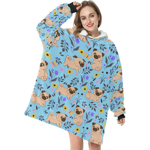 Flower Garden Pug Love Blanket Hoodie for Women-Apparel-Apparel, Blankets-11