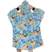 Load image into Gallery viewer, Flower Garden Pug Love Blanket Hoodie for Women-Apparel-Apparel, Blankets-12