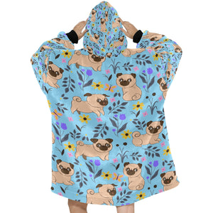 Flower Garden Pug Love Blanket Hoodie for Women-Apparel-Apparel, Blankets-12