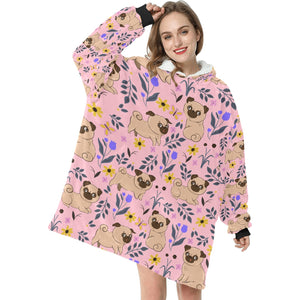 Flower Garden Pug Love Blanket Hoodie for Women-Apparel-Apparel, Blankets-7