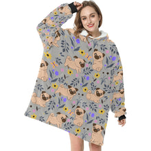 Load image into Gallery viewer, Flower Garden Pug Love Blanket Hoodie for Women-Apparel-Apparel, Blankets-13