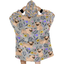 Load image into Gallery viewer, Flower Garden Pug Love Blanket Hoodie for Women-Apparel-Apparel, Blankets-14