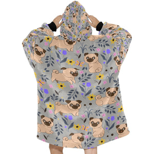 Flower Garden Pug Love Blanket Hoodie for Women-Apparel-Apparel, Blankets-14