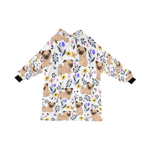 Flower Garden Pug Love Blanket Hoodie for Women-Apparel-Apparel, Blankets-White-ONE SIZE-1