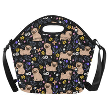 Load image into Gallery viewer, Flower Garden Pug Neoprene Lunch Bag-Accessories-Accessories,Bags,Dog Dad Gifts,Dog Mom Gifts,Lunch Bags,Pug-Midnight Black-ONESIZE-10