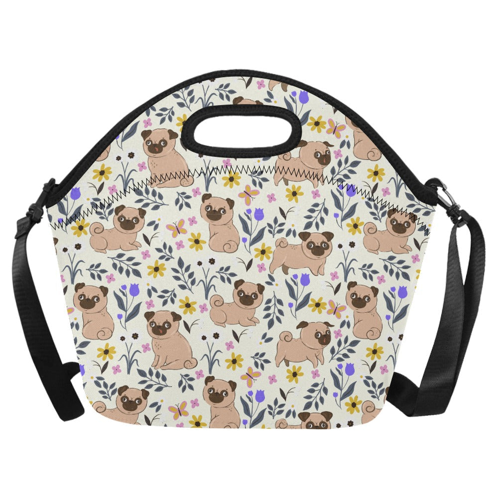 Flower Garden Pug Neoprene Lunch Bag Ivory Onesize