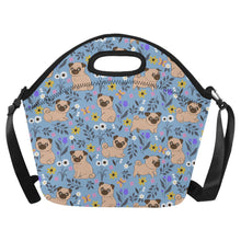 Load image into Gallery viewer, Flower Garden Pug Neoprene Lunch Bag-Accessories-Accessories,Bags,Dog Dad Gifts,Dog Mom Gifts,Lunch Bags,Pug-Sky Blue-ONESIZE-5