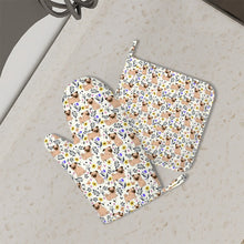 Load image into Gallery viewer, Flower Garden Pug Oven Mitts and Pot Holder Set-Kitchen Decor-Accessories,Dog Mom Gifts,Pug-1