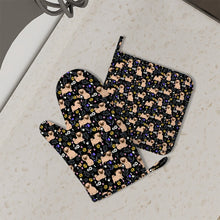 Load image into Gallery viewer, Flower Garden Pug Oven Mitts and Pot Holder Set-Kitchen Decor-Accessories,Dog Mom Gifts,Pug-2