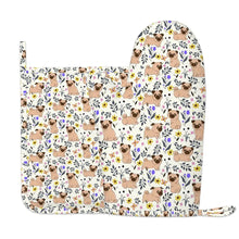 Load image into Gallery viewer, Flower Garden Pug Oven Mitts and Pot Holder Set-Kitchen Decor-Accessories,Dog Mom Gifts,Pug-7