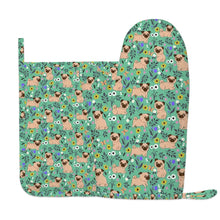 Load image into Gallery viewer, Flower Garden Pug Oven Mitts and Pot Holder Set-Kitchen Decor-Accessories,Dog Mom Gifts,Pug-9